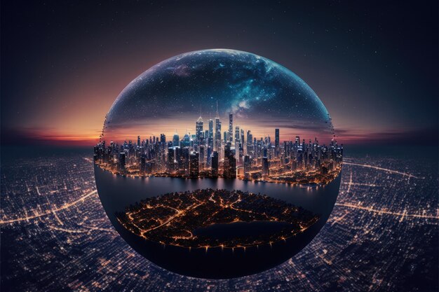 A glass ball with a city inside