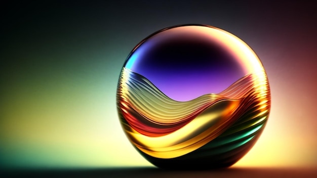 A glass ball with a colorful swirl pattern