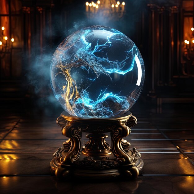 Photo a glass ball with a dragon on it sits on a table
