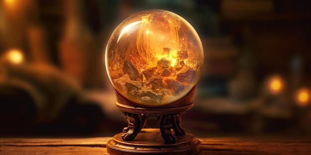 A glass ball with a fire inside