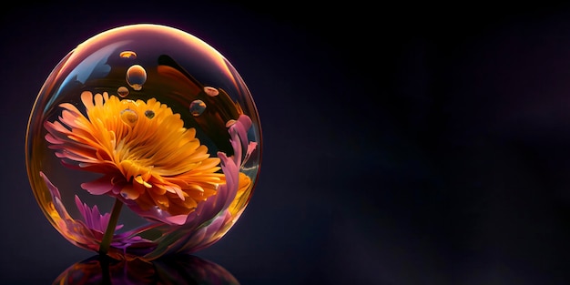 A glass ball with a flower inside