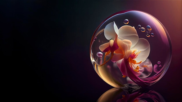 A glass ball with a flower in it