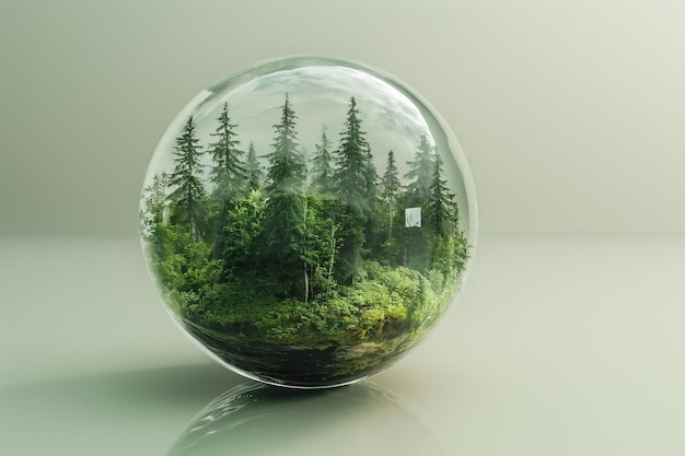 Photo a glass ball with a forest inside of it