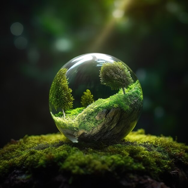 A glass ball with a forest inside