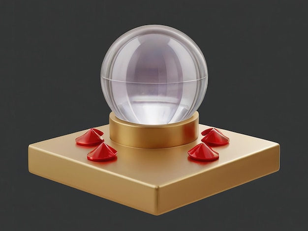 a glass ball with a gold base and red glass beads