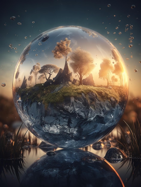 Photo a glass ball with a landscape inside