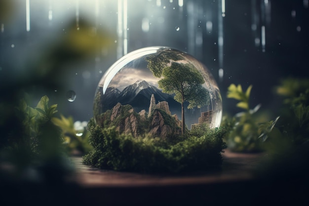 A glass ball with a landscape inside