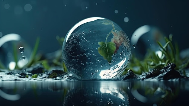 A glass ball with a leaf in the center of it