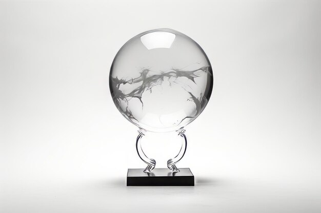 Photo glass ball with metal base on white background generative ai