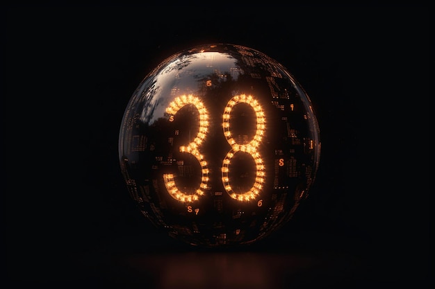 A glass ball with the number 38 on it.