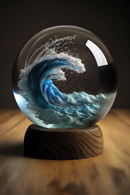 A glass ball with ocean design