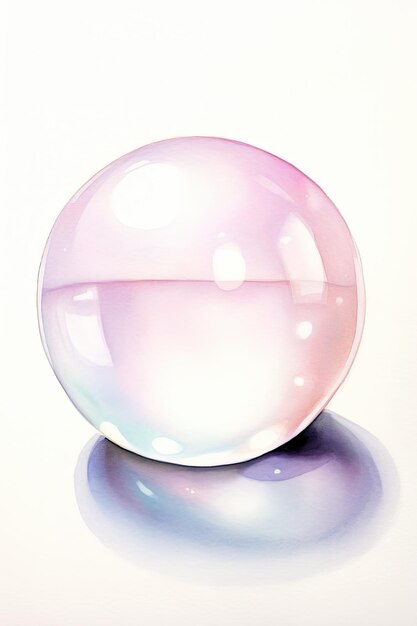 a glass ball with a pink and white background
