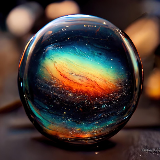 Photo a glass ball with a rainbow of clouds in it