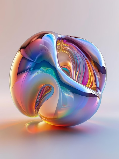 a glass ball with a rainbow colored object on it