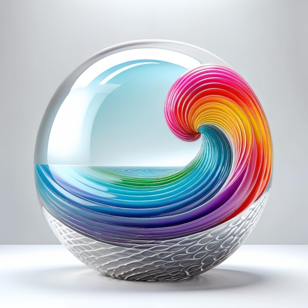 Glass Ball With Rainbow Swirl Inside