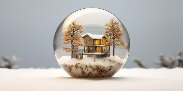 Glass Ball with Small House in the Snow