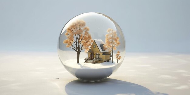 Glass Ball with Small House in the Snow