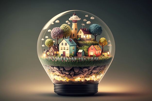 A glass ball with a small town inside.