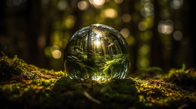 A glass ball with the sun shining through it