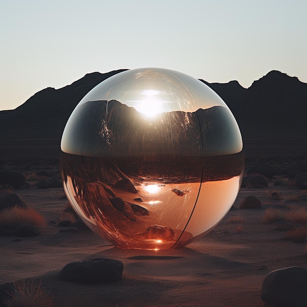 Photo a glass ball with a sunset in the background.