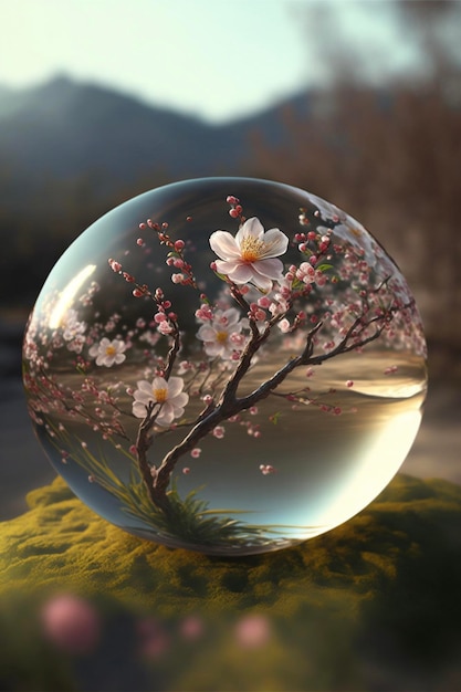 Glass ball with a tree inside of it generative ai