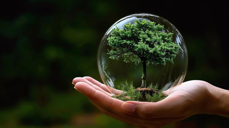 Photo a glass ball with a tree inside of it and a tree inside it