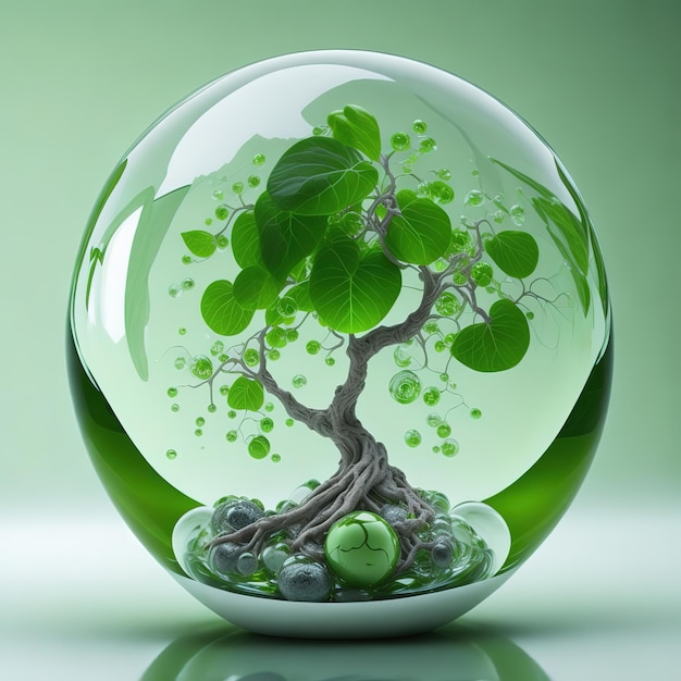 A glass ball with a tree inside of it