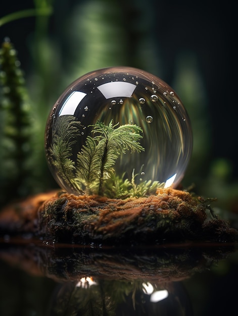 A glass ball with a tree inside