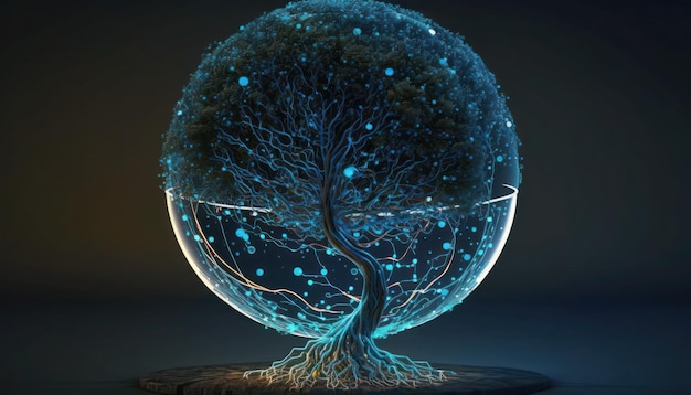A glass ball with a tree inside