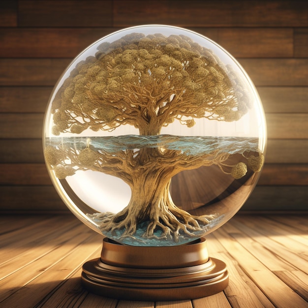 A glass ball with a tree in it