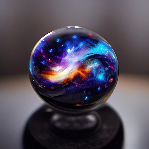 Photo a glass ball with the universe on it