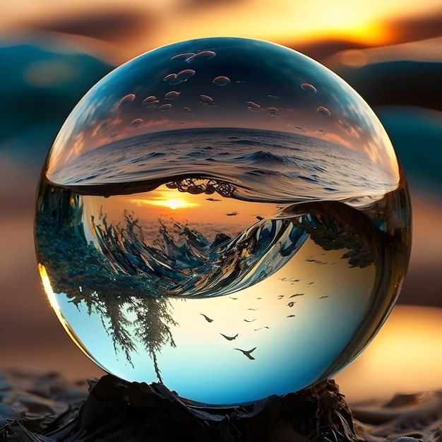 A glass ball with a wave in it