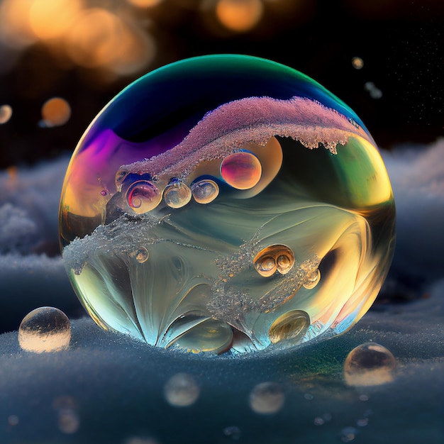 A glass ball with the word bubble on it