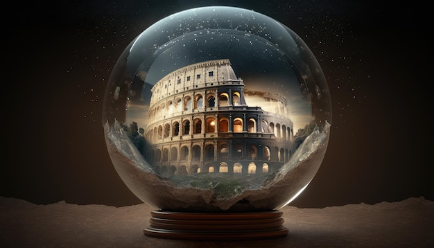 A glass ball with the word colosseum on it