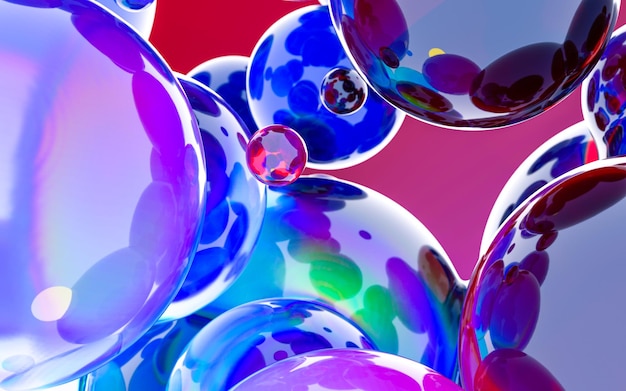 Glass balls with vivid colors 3d rendering