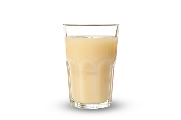 Glass of banana juice isolated on white 