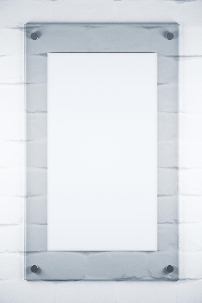 Glass banner on white brick background