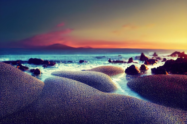 Glass Beach California USA Een strand begraven in kleurrijk zeeglas Digitale kunststijl schilderij