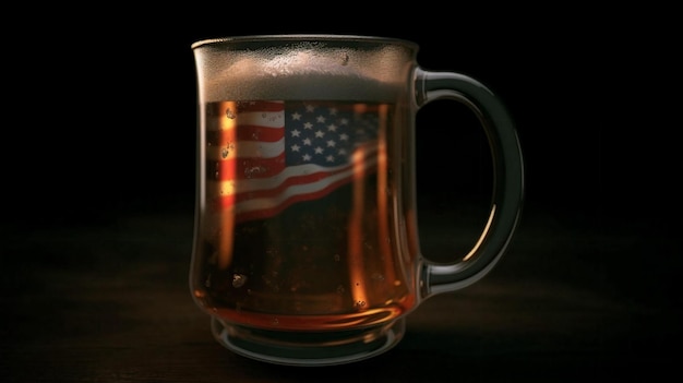 맥주 한 잔과 추상적 별과 줄무늬 미국 국기 AI 생성