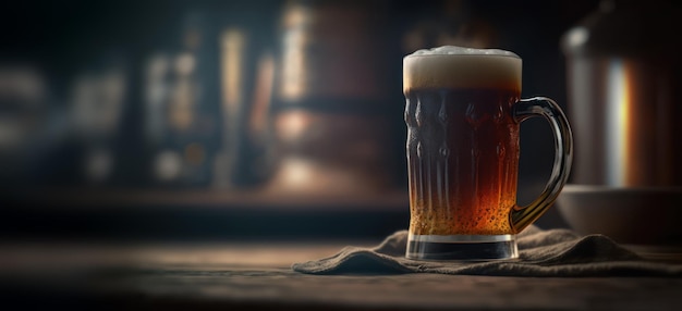 A glass of beer on a bar counter