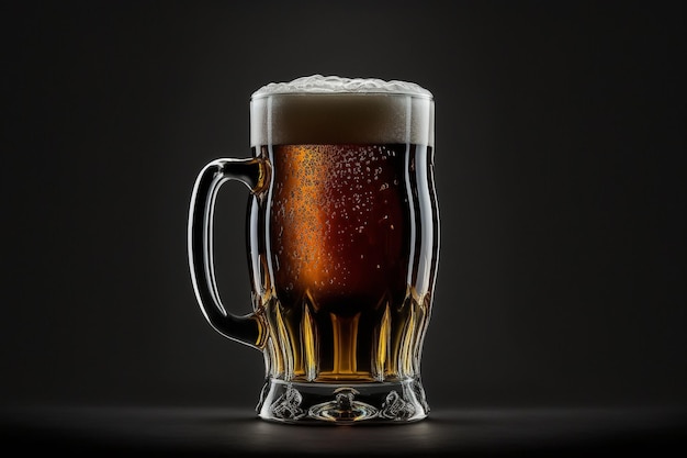 A glass of beer on a black background