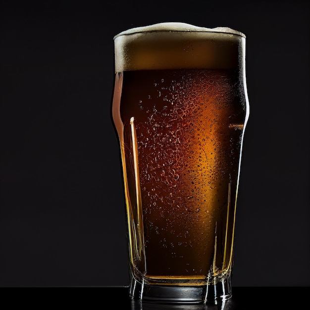 A glass of beer on black background