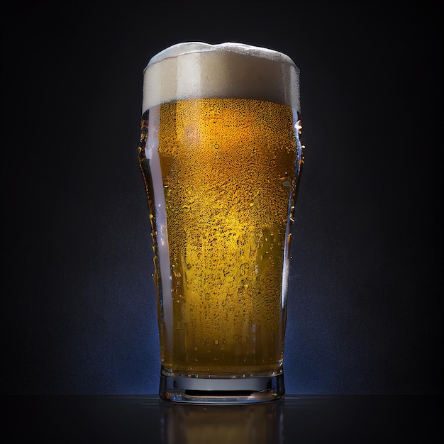 A glass of beer on black background