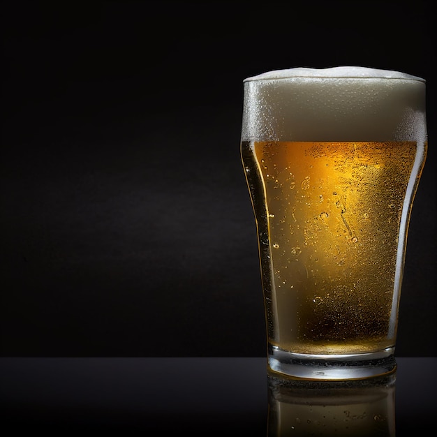 A glass of beer on black background