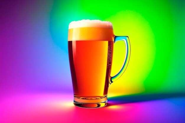 カラフルな背景にビールのグラス クローズアップ ジェネレーティブ AI