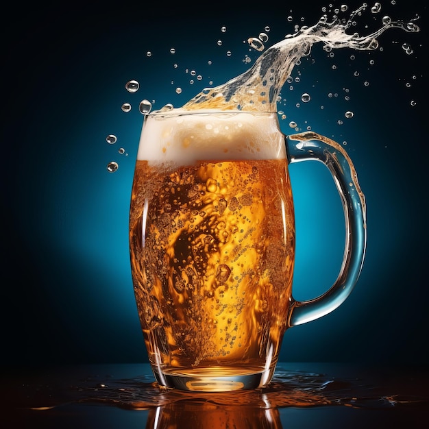 A glass of beer on a dark background Pouring beer with bubbles