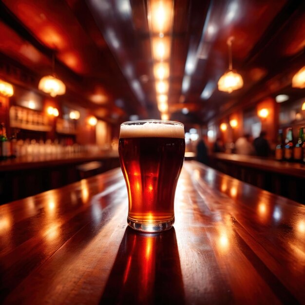 Photo glass of beer in a dimly light cozy atmospheric welcoming bar