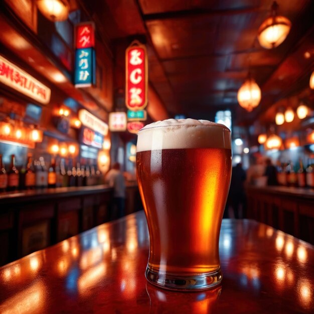 Foto un bicchiere di birra in un bar accogliente e accogliente