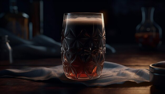 暖炉の上にあるビールのグラステーブルの上のビールグラス
