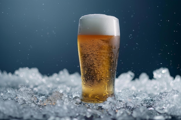 Photo glass of beer on ice